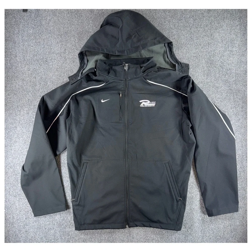Nike Florida Rush Soccer Club Softshell Jacket Black Full Zip Hooded Mens XL